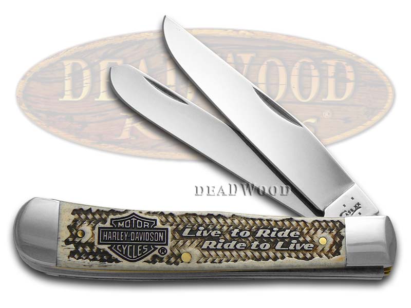 Case XX Harley-Davidson Embossed Natural Bone Trapper Stainless Pocket Knife